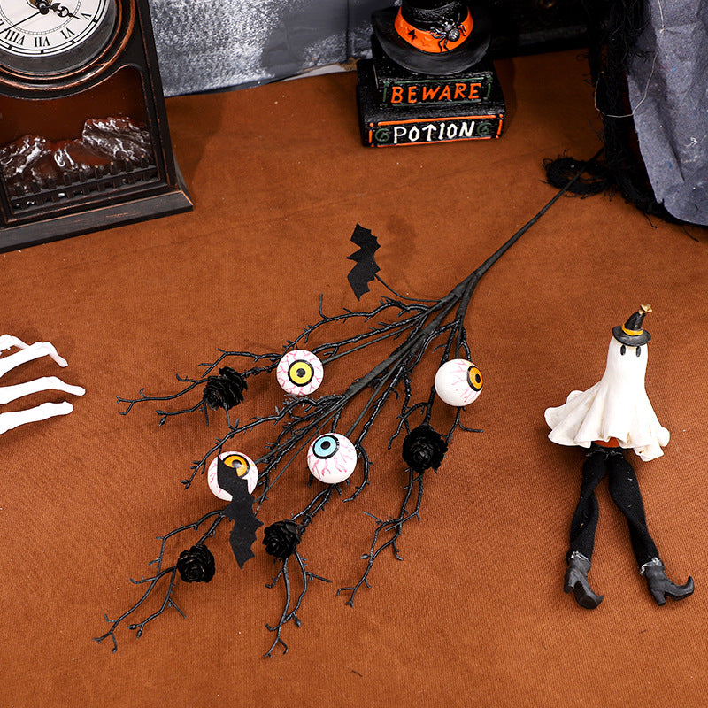 Maple Leaf Bat Pinecone Eyeball Twig Bouquet Halloween Home Accent
