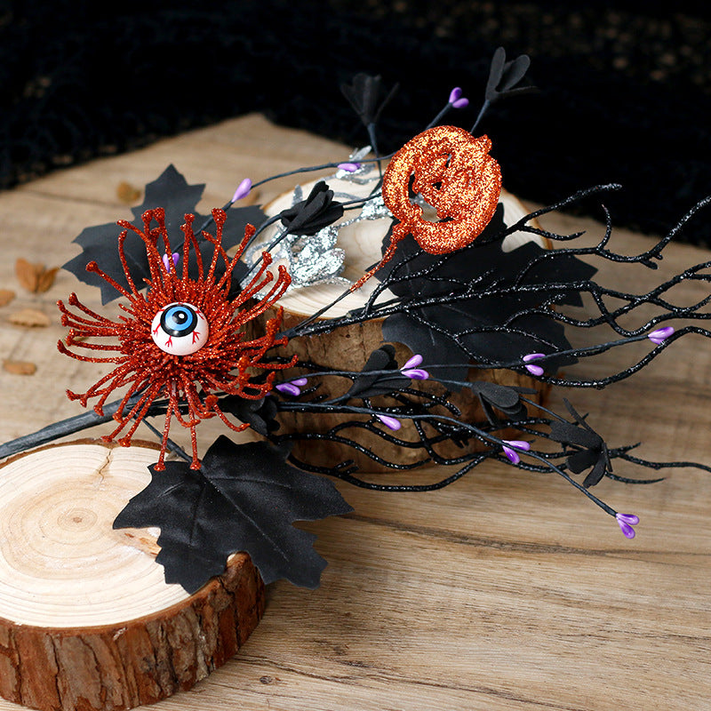 Horror Pumpkin Maple Leaf Eyeball Branch Spray Halloween Decor