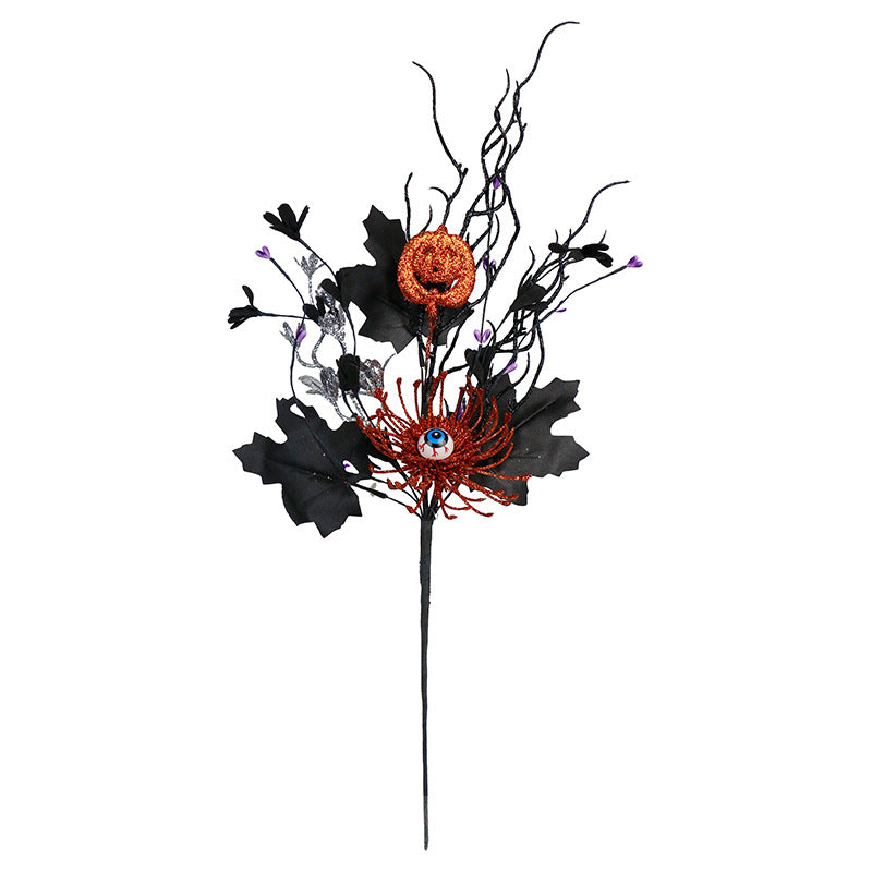 Horror Pumpkin Maple Leaf Eyeball Branch Spray Halloween Decor