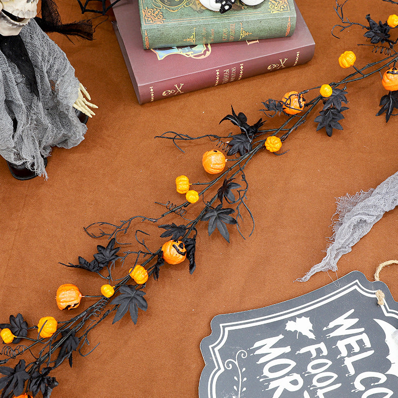 1.8m Black Maple Leaf Horror Pumpkin Rattan Garland Halloween Door Hanging