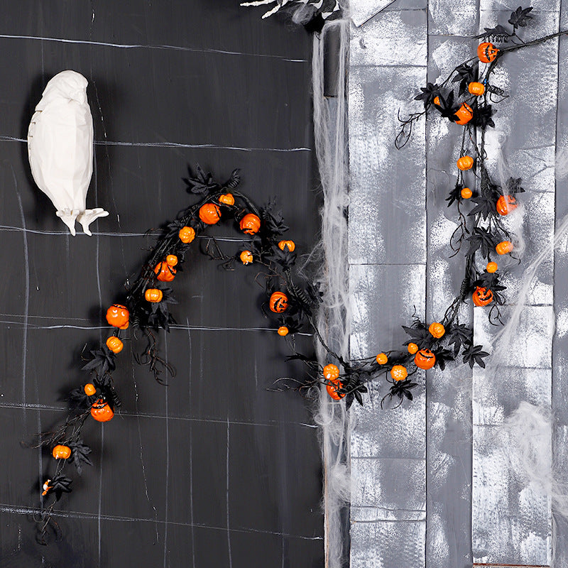 1.8m Black Maple Leaf Horror Pumpkin Rattan Garland Halloween Door Hanging