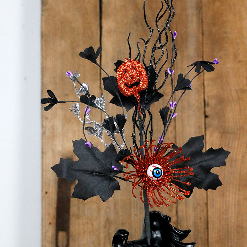 Horror Pumpkin Maple Leaf Eyeball Branch Spray Halloween Decor