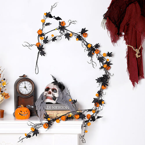 1.8m Black Maple Leaf Horror Pumpkin Rattan Garland Halloween Door Hanging