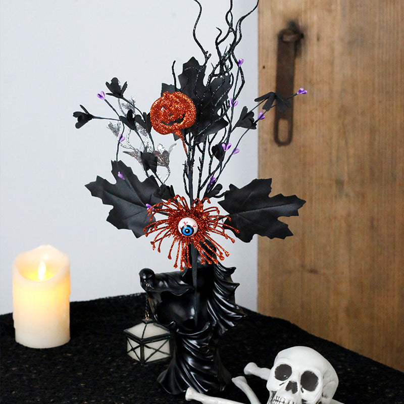 Horror Pumpkin Maple Leaf Eyeball Branch Spray Halloween Decor