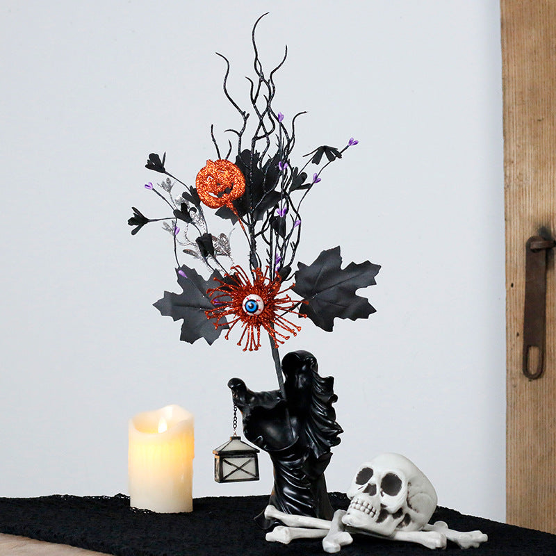 Horror Pumpkin Maple Leaf Eyeball Branch Spray Halloween Decor