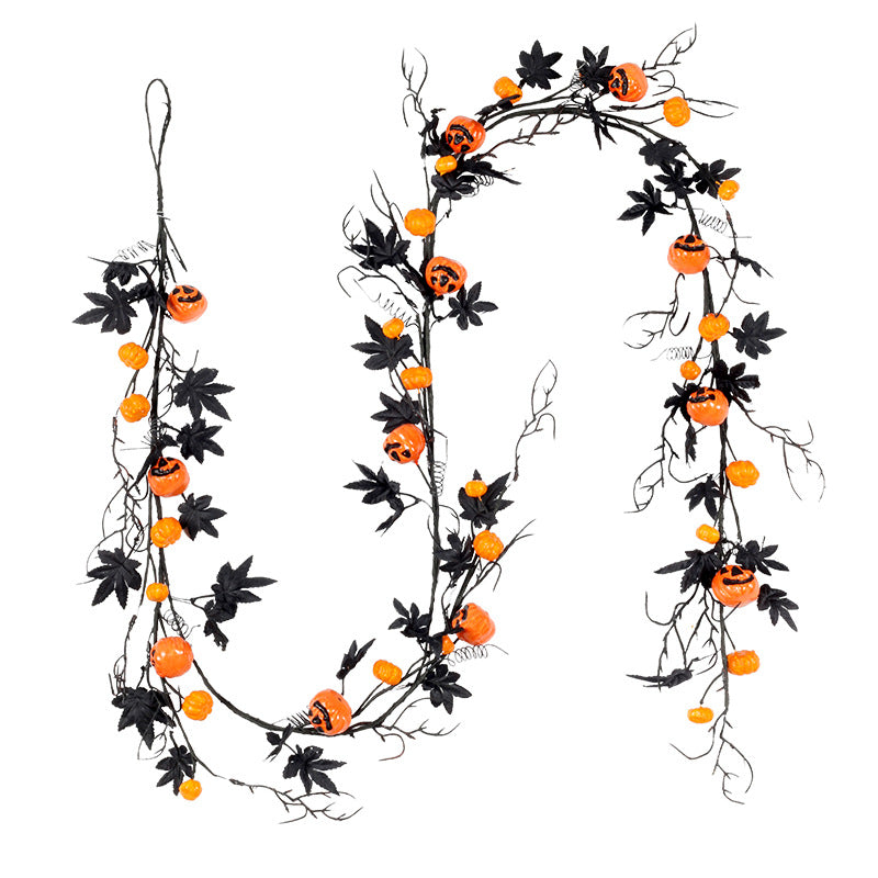 1.8m Black Maple Leaf Horror Pumpkin Rattan Garland Halloween Door Hanging