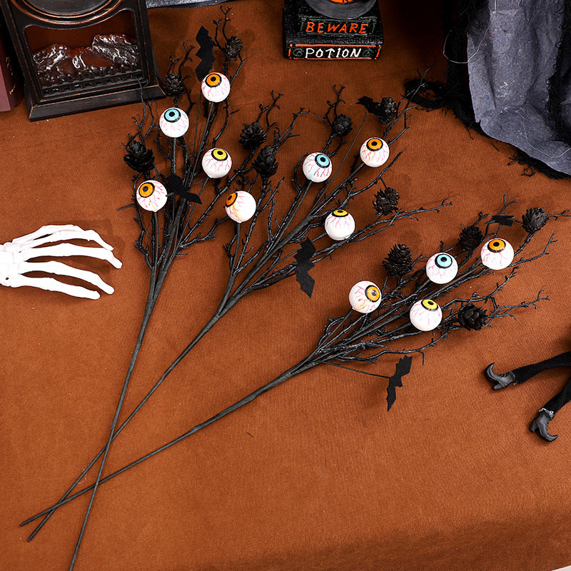 Maple Leaf Bat Pinecone Eyeball Twig Bouquet Halloween Home Accent